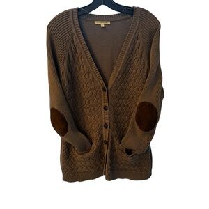 41 Hawthorn Cardigan Sweater Womens XL Taupe Basket Weave Knit, Patch Elbows